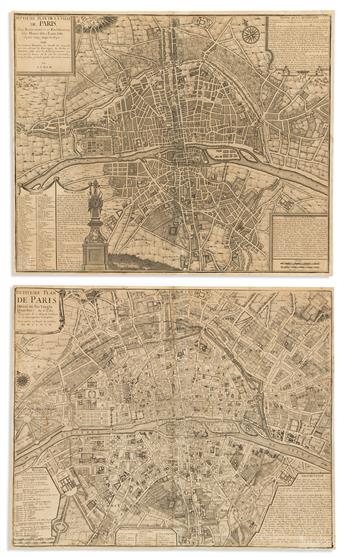 (PARIS.) Nicolas de La Mare; Antoine Coquart; and Nicolas de Fer. Group of 4 double-page engraved plans of Paris